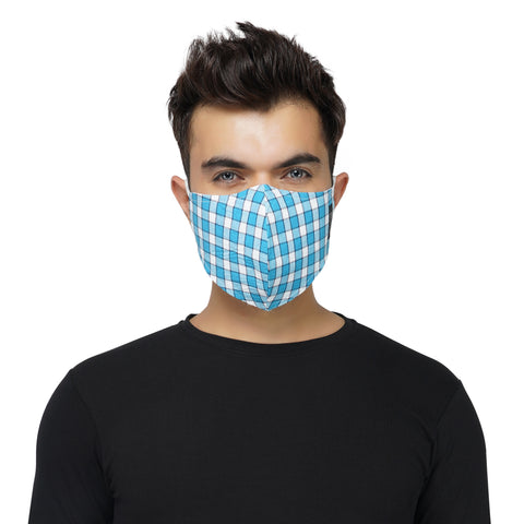 Suntop Designer Fashion Mask(Mens)-Pack of 2(Blue White Checkered)